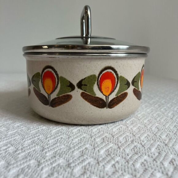 Vintage 70s Aubecq Pot Enamel Coated Steel Frying Pot Made in France, 1970s - Picture 15 of 15